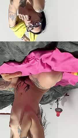 Horny Nerd Girl Opens Her Ass by Herself and Squirts
