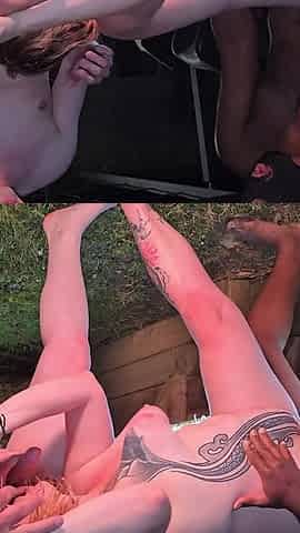 Mini Gang Bang by the Pool on a Summer Evening