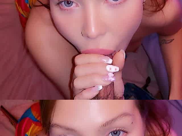 Sucking my milk off his shlong & making him cum in my throat
