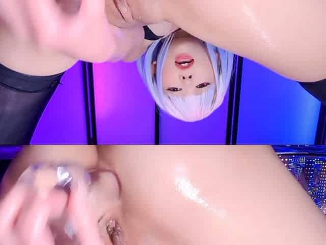 Horny amateur masked Asian teen toying on webcam show