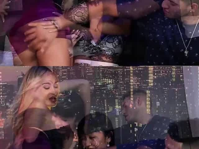 A horny couple bangs their waitress at a night club