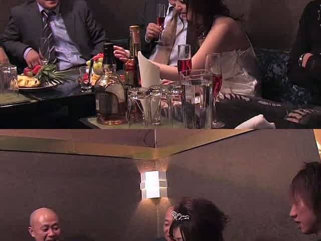 Japanese Slut Gets Gangbanged by Three Guys in the Club -