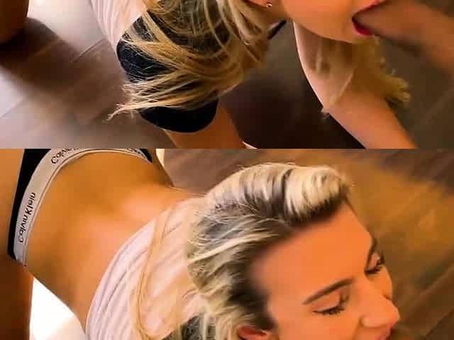 Hot blond with flawless caboose blow monster cock