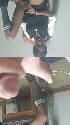 Black Teenager Play with Black Pussy in Her School Uniform on a Chair