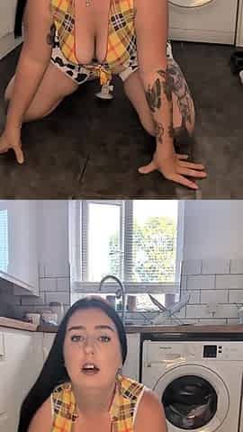 Cow Girl Riding Dildo In The Kitchen