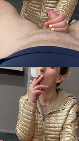 cigarette break which ends in swallowing sperm