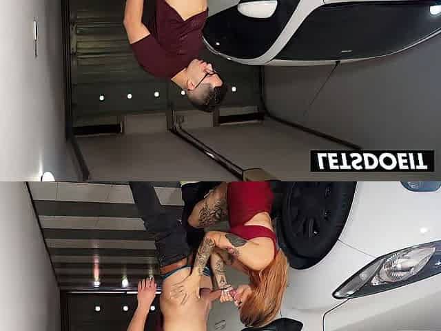 Tattooed Redhead mother I'd like to fuck Gags on His Knob in the Garage Then Gets Pounded