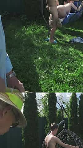 Outdoor Anal Sex in Front of a Watching Old Man
