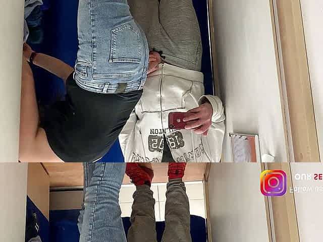 Surprise cum in her panties in store changing room