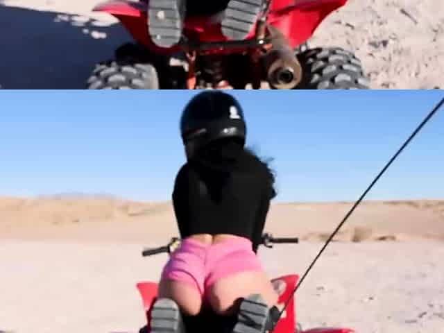 Showing perfect ass while riding an ATV