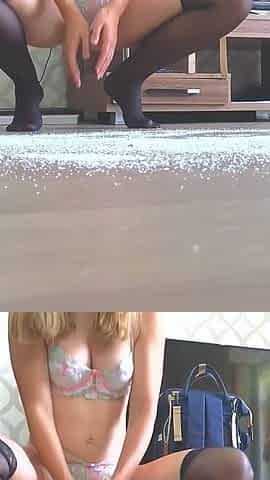 Blonde&brunette in Lingerie Sucking Dirty Floors &eachother