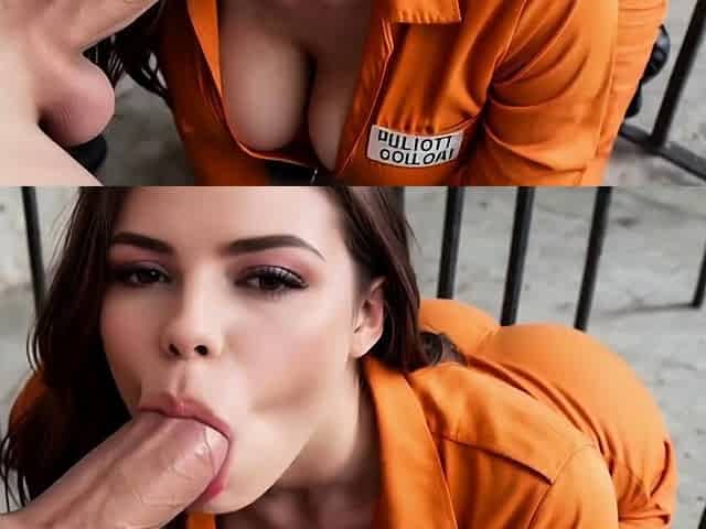 Busty Prisoner in Orange Jumpsuit Fucked Hard Behind Bars