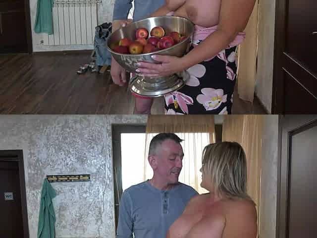 She Brings Him Apples and Her Big Tits to Touch and Fuck