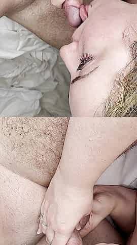 Side View: Sexy Wife Oral job, frenulum licking and edging