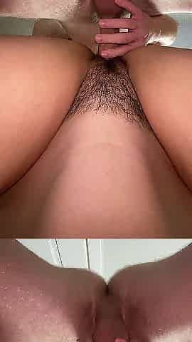 Pounded from Behind in Steamy Doggy Style, Spunk fountain on Hirsute Twat Blast