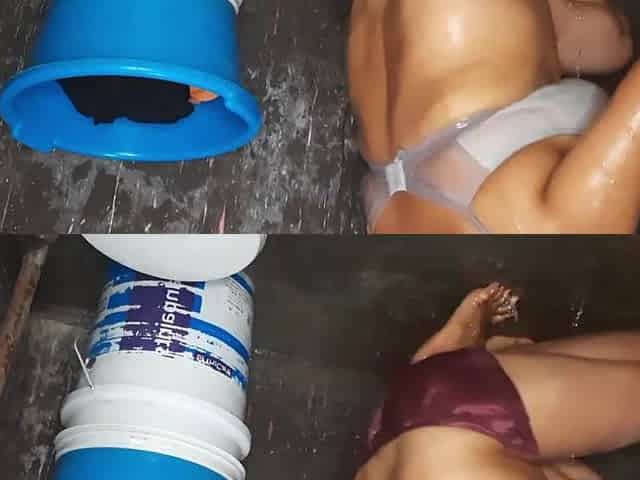 Step sister in law is bathing and washing her large tits