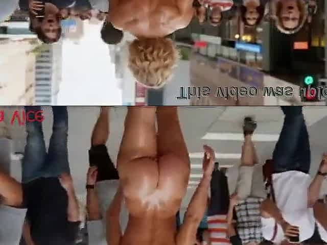 Bare pumped up woman bodybuilder exhibitionist walking in public street and crowded mall (By AI)
