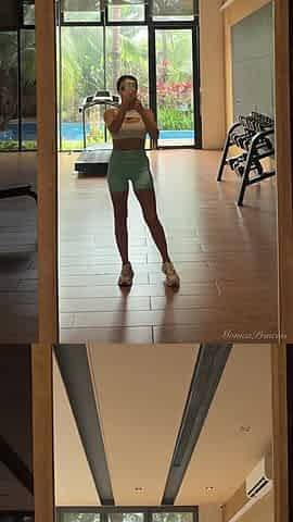 Sexy Workout, Jumping on a Ball, Tits Flash in a Public Gym
