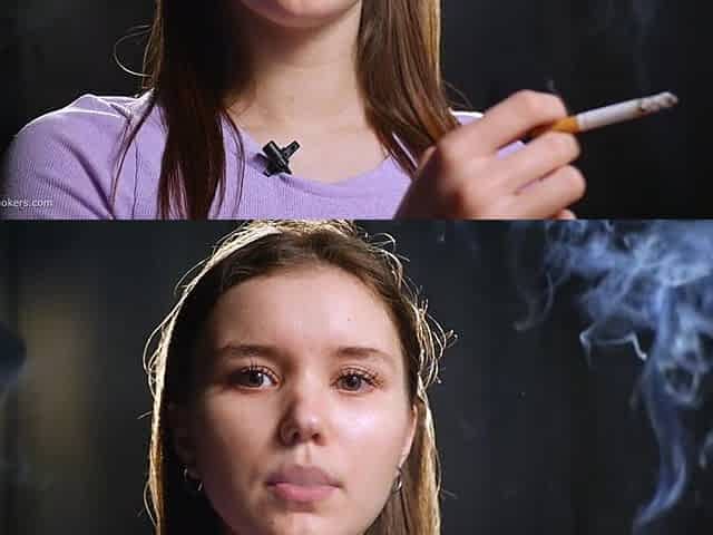 18 Aged Girl Is Smoking Two Strong Cork Cigarettes