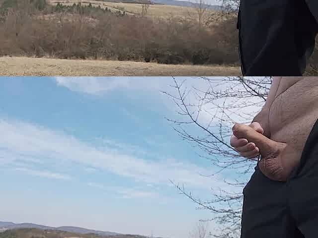 Showing off my large buddy. Jerking outdoor somebody can see me. 4K