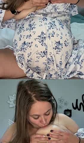 Preggo and Lewd Squeezing Milky Breasts Vibrator Bang