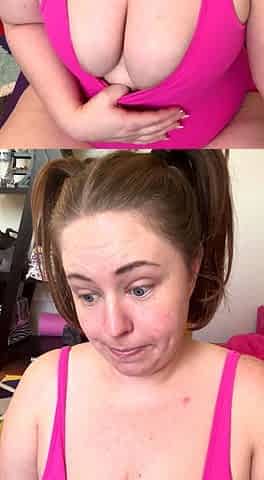 Sexy BBW babe sucks her own big boobs before getting facial