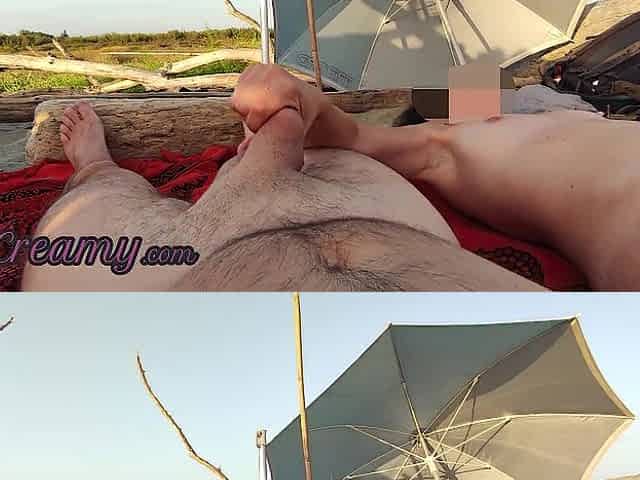 Risky Public Tugjob on the Canary Beach with Spunk flow - MissCreamy
