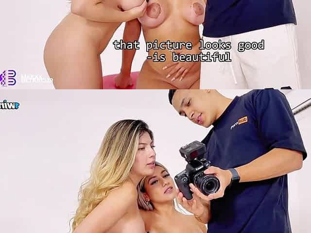 Photographer has a trio with his models with large bazookas - Max Betancur - Naty Delgado and Shaira