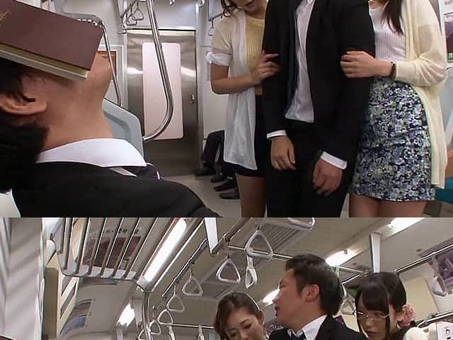 Hardcore foursome on the subway train with Asian sluts