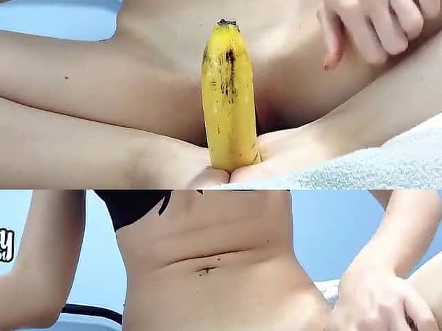 BANANA IN TWAT of a teen hotty, homemade selfie