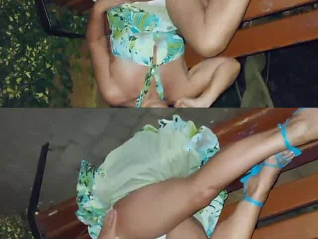 Sexy Stepmom in Heels Seduces Her Stepson in Public Outdoor and Gives Him a Footjob