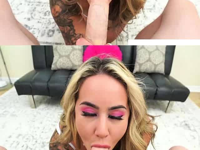 Deepthroat blowjob with spunky brunette Misty Meaner