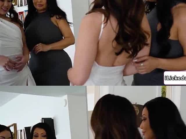 Small oriental bride booty licked by large titties lesbo stepmom