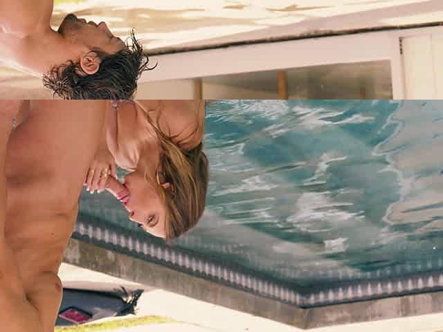 A couple has fun by the pool with Jean Val Jean and Quinn Wilde