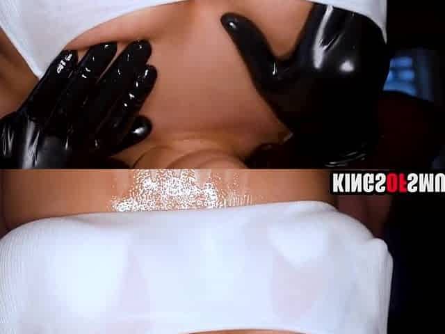 Hawt brunette hair oiled & drilled by ebony masseur