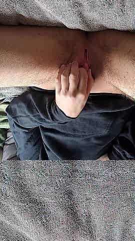 Enby FTM jerks tdick previous to loud shaking climax with sextoy
