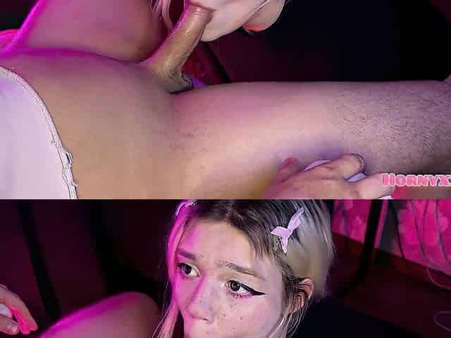a cute beauty plays with a schlong and gently sucks it off