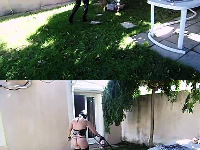 Outdoor solo masturbation scene with curly blonde