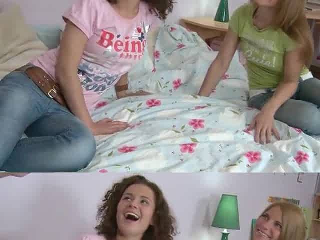 2 breasty cuties get a large schlong in their butt