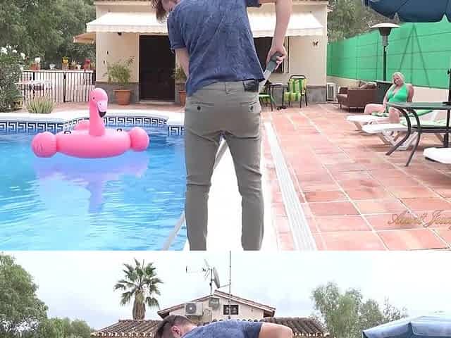 Aunt Judy's XXX - Breasty Older big beautiful woman Star Seduces the Pool Male