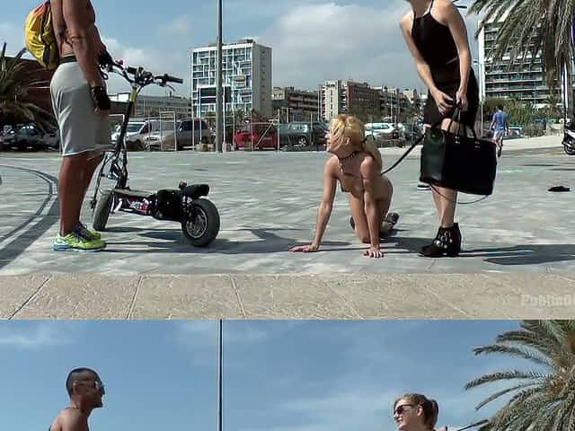 Whorish blonde Mona Wales gets her muff punished in public place