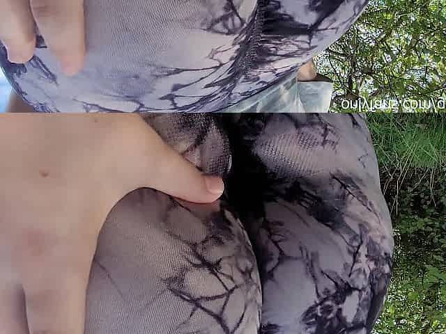 PAWG Stepsister lets Me Touch Her Large Butt in Taut Leggings Public