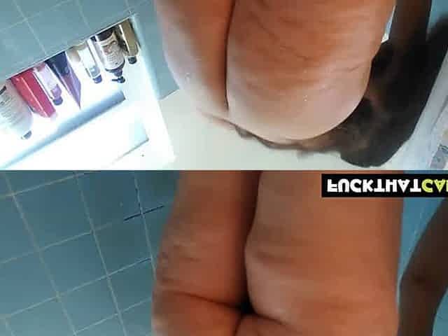 French Brunette Teases, Fingers Her Ass in the Shower