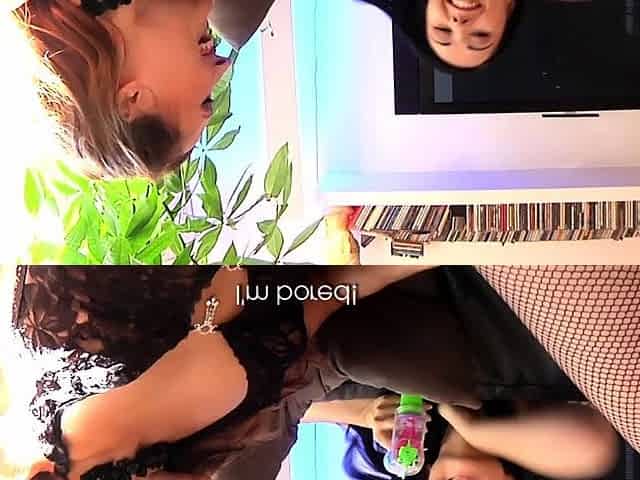 Lesbian anal babe toying stretched ass and fingering pussy