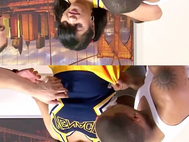 Asian girl Mika Tan gets groped licked and tits sucked by three guys