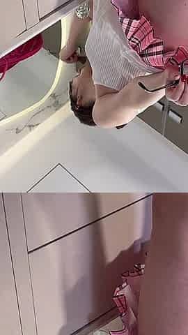 Hottest Brunette Babe Beautiful Girl in the Bathroom Loves to Show off Her Pussy and Cute Butt Under Miniskirt