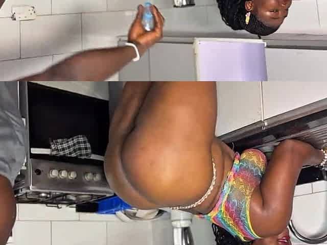 Massive booty and bazookas get screwed by biggest shlong in kitchen