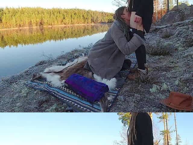 Sex on a reindeer skin next to a forest lake - RosenlundX - 60fps