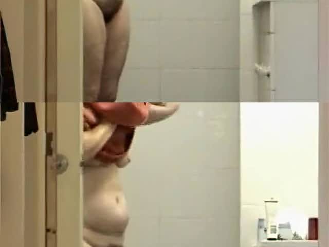 Friend's granny dries off her chubby body with a towel