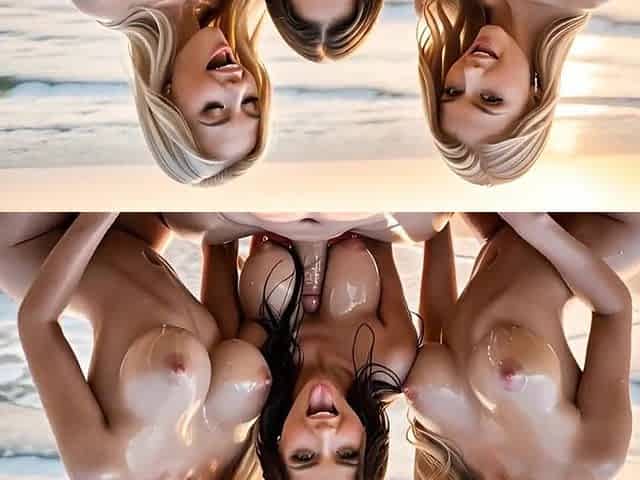 Foursome on a Nudist Beach with 3 Breasty Blondes - Hard Anal Sex - AI Generation